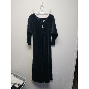 Vtg David Brown Dress Womens Large Black Velvet Maxi Gothic Hostess Gown 80s